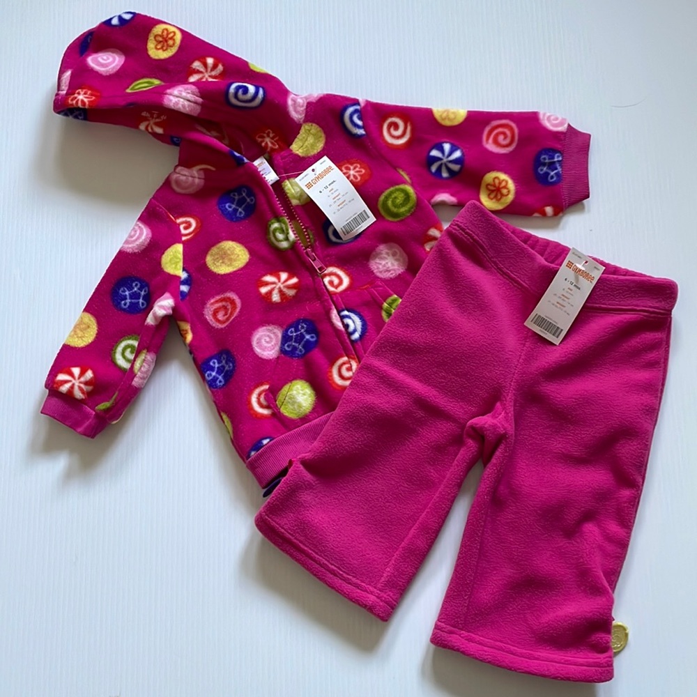Gymboree 2 piece set, pink long sleeve zip up hoodie & pants, size 6-12 months